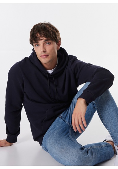 Limon Lacivert Erkek Kapüşon Relaxed Düz Sweatshirt L4wm-swt9501