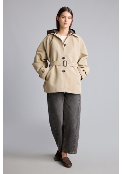 Defacto Regular Fit Kapüşonlu Kemerli Twill Trençkot H3952ax26wnbg501 Bej-bg501