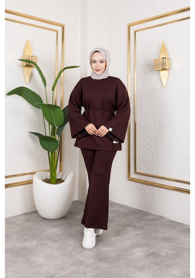 Nevayla Moda Mevsimlik Modal Kumaş Takım - T114 Kahverengi