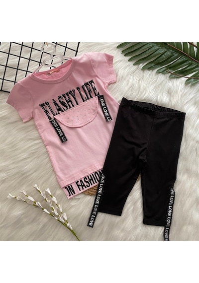 Turuncu Gardrop Flashy Life Taytlı Kız Çocuk Takım Pembe