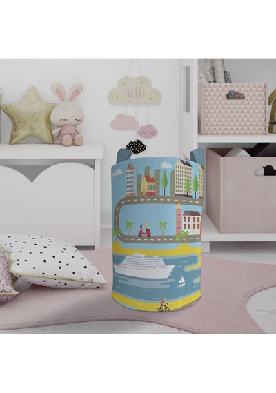 Mekta Home Bebek Ve Çocuk Odası Şehir Desenli Oyuncak Sepeti Renkli Çok Renkli