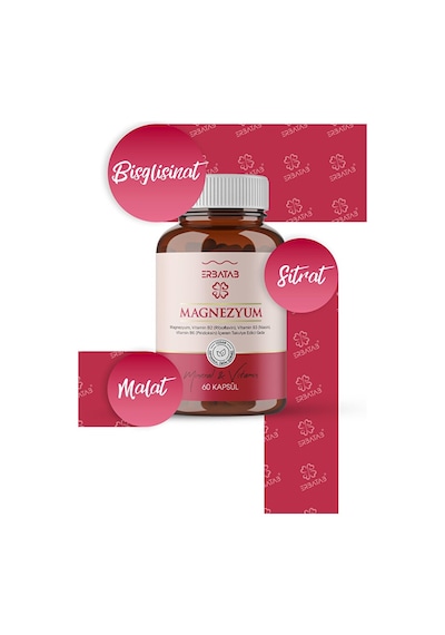 Erbatab Magnezyum Bisglisinat Sitrat Malat & Vitamin B2 B3 B6 3'lü Form 60 Kapsül