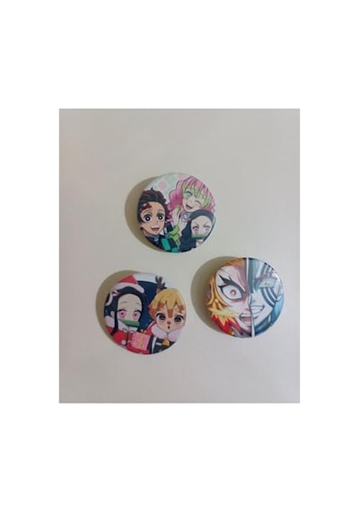 Demon Slayer Anime Buton Rozet Seti, 3 Adet 37mm Açık Kahverengi