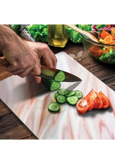 Decovetro Cam Kesme Tahtası Ve Sunumluk Kırmızı Mermer Desenli 25 X 35 Cm Çok Renkli