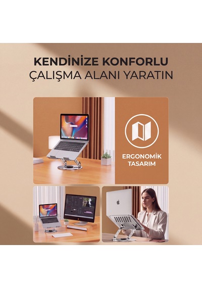 Laptop Notebook Tablet İçin Metal Stand Ayarlanabilen 360 Derece Dönebilen Ergonomik