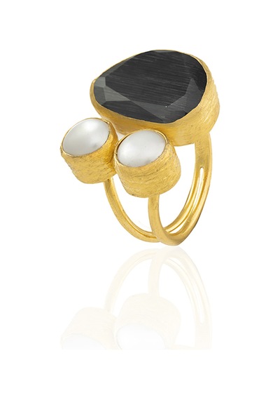Kadir Jewellery 22 Ayar Altın Kaplama Kadın Zirkon Taşlı Yüzük-el İşçiliği Ve Özel Tasarım Siyah