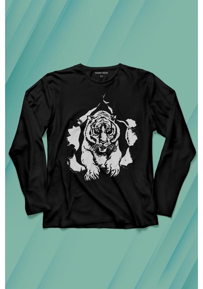 Tişörtün İçinden Çıkan Kaplan Tiger Uzun Kollu Tişört Baskılı T-shirt 001
