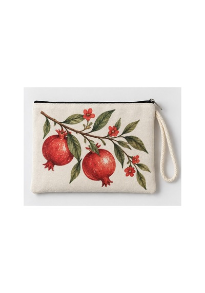 Nar Dalı Baskılı Fermuarlı Makyaj Çantası Bozuk Para Cüzdanı Clutch