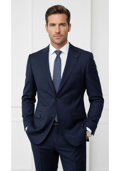 Plus Scorpion Ck125 Erkek Blazer Ceket Twill Puntolu Kırlangıç Yaka 2 Düğmeli Çift Yırtmaçlı Slim Fit Lacivert