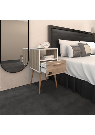 Kenzlife Komodin Budurgan Crd 74 39 39 Ahşap Ayaklı Raflı Çekmeceli Komidin Kitaplık Cordoba