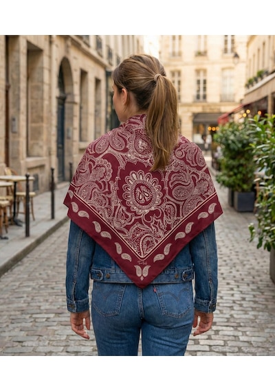 Zerafet Desen 90x90cm Eşarp/fular Bordo