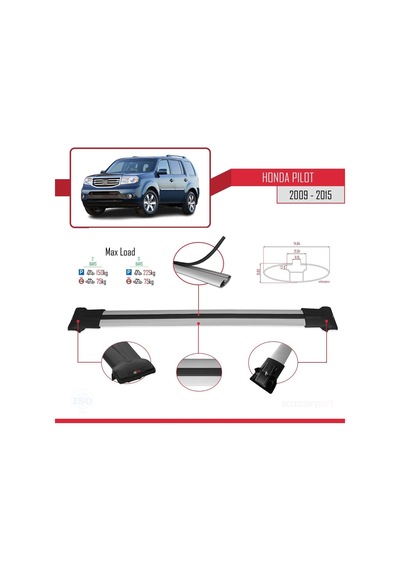 Honda Pilot 2009-2015 Arası İle Uyumlu Fly Model Ara Atkı Tavan Barı Gri