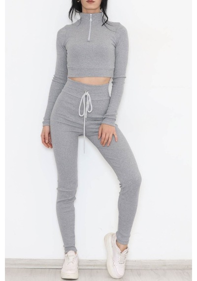 Mokashopin - Fermuarlı Crop Takım Gri - 12130.1748. 001