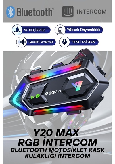 Y20 Max Rgb Işık Efektli İntercom Bluetooth Motosiklet Kask Kulaklığı İntercom Kulaklık