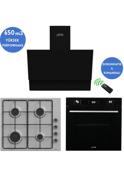 Afm Tech Ve Ferre Bloom Turbolu Inox Siyah EL003 + FM7700 + FM3400 -650 M3 Ankastre Set