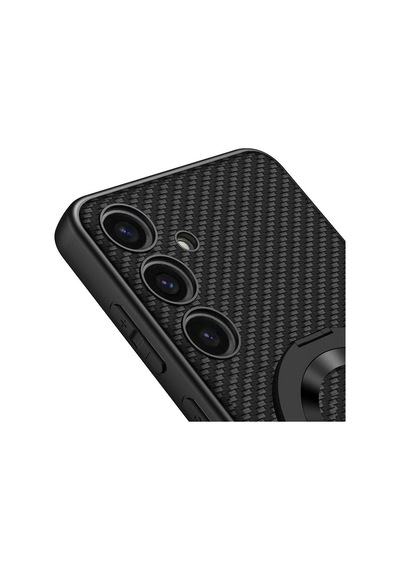 Galaxy Uyumlu S24 Wireless Şarj Özellikli Pazarplus Kıpta Standlı M-safe Silikon Kılıf Siyah Karbon