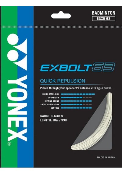 Yonex - Exbolt 63 - 0.63 - 10 M - Beyaz - Badminton Kordajı