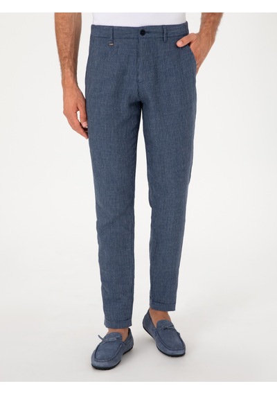 Cacharel İndigo Carrot Fit Beli Lastikli %100 Keten Spor Pantolon Mavi