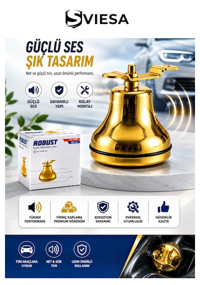 Çan Korna Pirinç Kaplama Güçlü Ses Evrensel 12v Araç Kornası