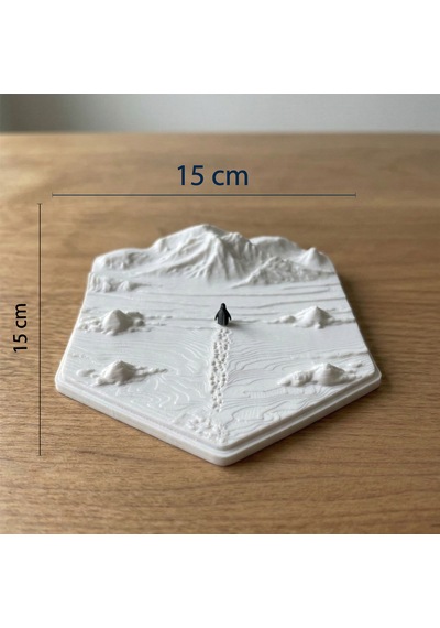 3d Tasarım Penguen Ve Karlı Dağ Manzaralı Dekoratif Biblo - Minimalist Masa Üstü Aksesuarı 15x15cm