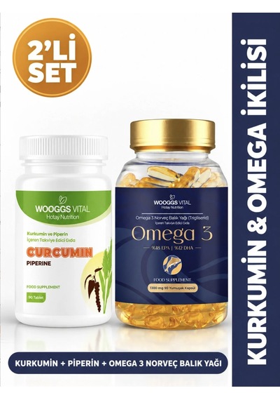 Hotay Nutrition Wooggs Vital Kurkumin Piperin 90 Tablet + Omega 3 Norveç Balık Yağı 90 Kapsül 2'li Set