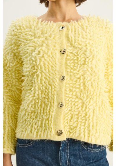 Shade Kadın Oversize Saçaklı Triko Hırka 9062 60283750 - Sarı