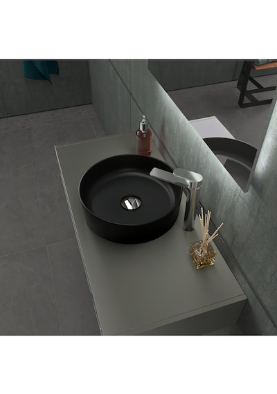 Aqua Bagno Bianzo Batarya Deliksiz Tezgah Üstü Lavabo 42 CM Siyah Mat