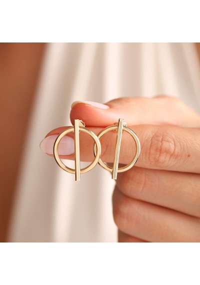Sembol Gold Altın Çivi Küpe İtaly Armoni 2.0 cm
