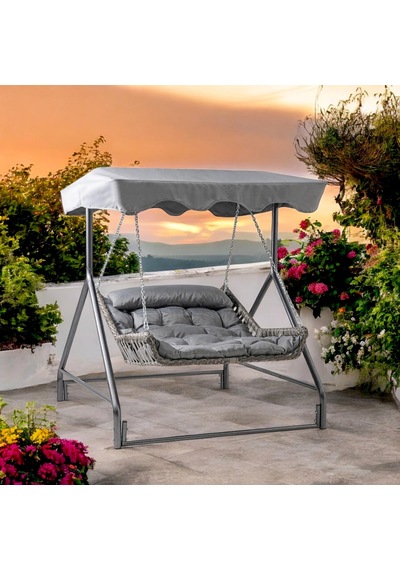 Bed Çiftli Rattan Bahçe Salıncağı Rehome Balkon Salıncağı Gri