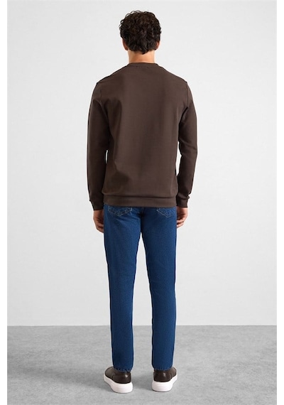 Süvari Koyu Kahve Regular Düz Baskılı İnterlok Bisiklet Yaka Cepsiz Sweatshirt Ssw2013700006-kh9 Koyu Kahverengi