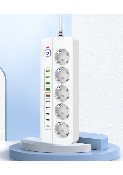 Isıya Dayanıklı Power Tuşlu 5'li Grup Priz 5xusb 5x Type-c Çıkışlı Priz 2 Mt Kablolu 2 M