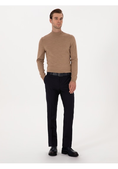 Cacharel Camel Slim Fit Yün Karışımlı Yarım Balıkçı Basic Triko Kazak Kahverengi