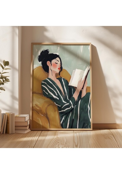 Kitap Okuyan Kadın Duvar Sanatı, Rahatlatıcı Kitap Sever Baskısı, Minimalist Kadın İllüstrasyonu, Modern Rahatlatıcı Sahne Sanat Eseri, Dijital İndirme
