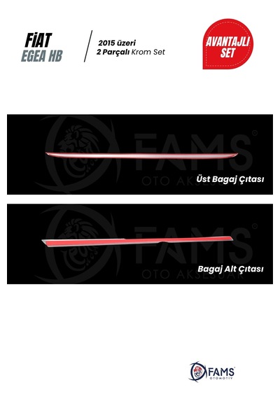 Fiat Egea 2015-2019 Hb 2 Parça Krom Set Bagaj Çıtası Üst + Bagaj Alt Çıtası P.çelik
