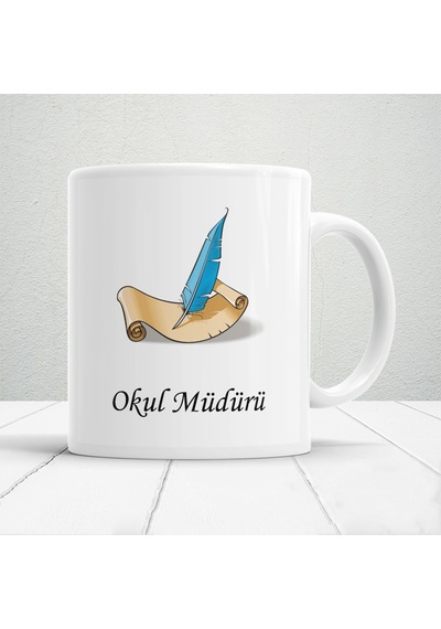 Okul Müdürü Yazılı Öğretmenler Günü Hediyelik Baskılı Kupa Beyaz