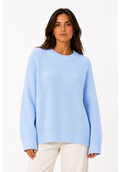 Vadon 1039 Kadın Salaş Yumuşak Dokulu Oversize Basic Triko Kazak Bebe Mavi