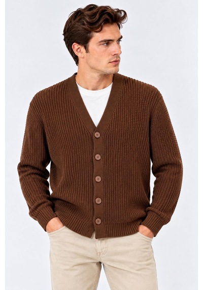 Classics Men Günsa Comfort Fit Erkek Tam Düğmeli Triko Ceket - 7833 Kahverengi Classics Men Günsa Comfort Fit Erkek Tam Düğmeli Triko Ceket - 7833 Kahverengi