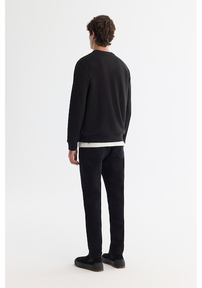 Avva Erkek Siyah Bisiklet Yaka Pamuklu Şardonlu Baskılı Regular Fit Sweatshirt B001033