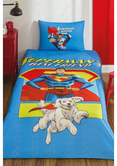 Özdilek Superman Best Friend Tek Kişilik Lisanslı Lastikli Çarşaf Çocuk Nevresim Takımı Mavi