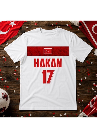 Bk Gift Kişiye Özel Türkiye Taraftar Temalı 2026 Dünya Kupası Tasarımlı Tişört-5, Tek Yürek Milli Takım Ruhu Beyaz