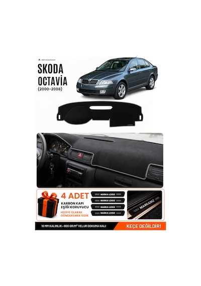 Skoda Octavia 2000-2008 Uyumlu Torpido Koruma, Torpido Örtüsü, Torpido Kılıfı - Siyah-gri - Sk008
