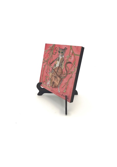 Çello Çalan Kedi Baskılı Mdf Masaüstlük 10x10