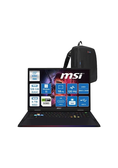 Msı Raider 18 Max Hx A2wı-1040tr 1040trp28 Ultra 9-290HX Plus 128 GB 4 TB SSD RTX5080 16 GB 18" W11P Dizüstü Bilgisayar