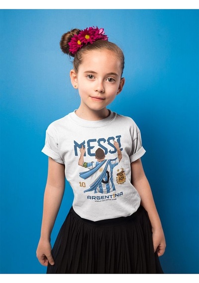 Sevbano Messi Argentina 10 Baskılı Unisex Futbolcu Çocuk Tişört 1-12 Yaş Beyaz