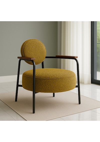 Azra Mobilya Venüs Metal Ayaklı Modern Berjer Koltuk - Soft Kumaşlı, Renk Seçenekli, 60x60 Cm Sarı Sarı