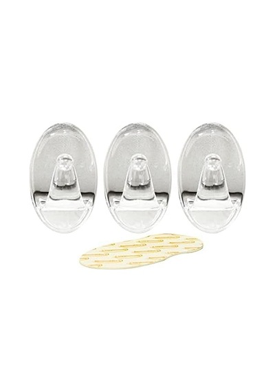 61318 3pc Transparent Removable Adhesive Hook, Black