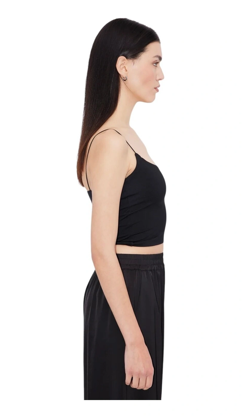 Mamayaga Kadın Askılı Spor Şık U Yaka Crop Top Curve Büstiyer Bluz Siyah
