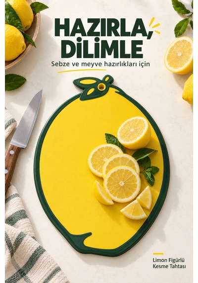 Limon Figürlü Kaydırmaz Kesme Tahtası 24x34 Cm Askılı Plastik Sebze Meyve Doğrama Panosu Sarı Mutfak