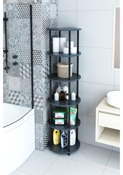 6 Raflı Yuvarlak Banyo Dolabı Rafı Banyo Düzenleyici Banyo Kileri Havlu Dolabı, Kolay Kurulum Antrasit