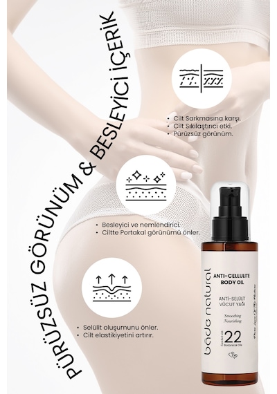 Bade Natural Selülit Yoğun Sıkılaştırıcı ve Pürüzsüzleştirici Doğal Vücut Bakım Yağı 100 ML